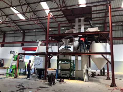 Customer project photo of 1-2TPH chicken feed production line in Angola, complete poultry feed plant for poultry feed pellets